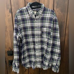 J. Crew Navy and Green Plaid Button Down Shirt (XL)
